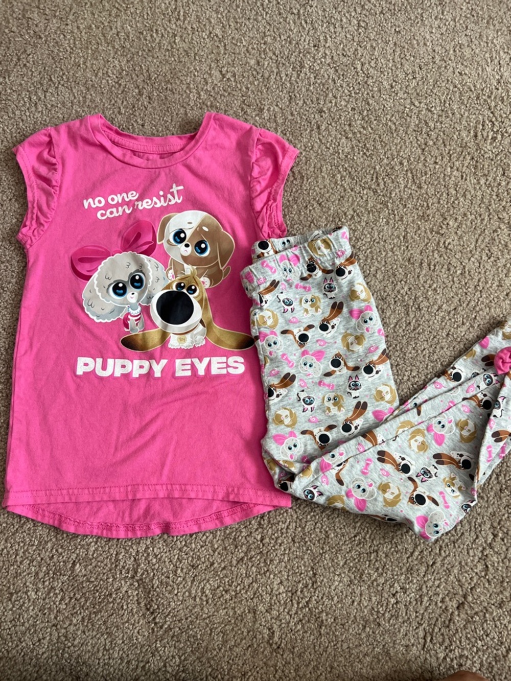 Universal Girls Pink 'Puppy Eyes' Set with Printed Pants